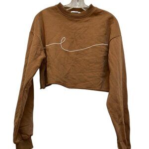 By egreis brown white signature white cursive line cropped sweatshirt S